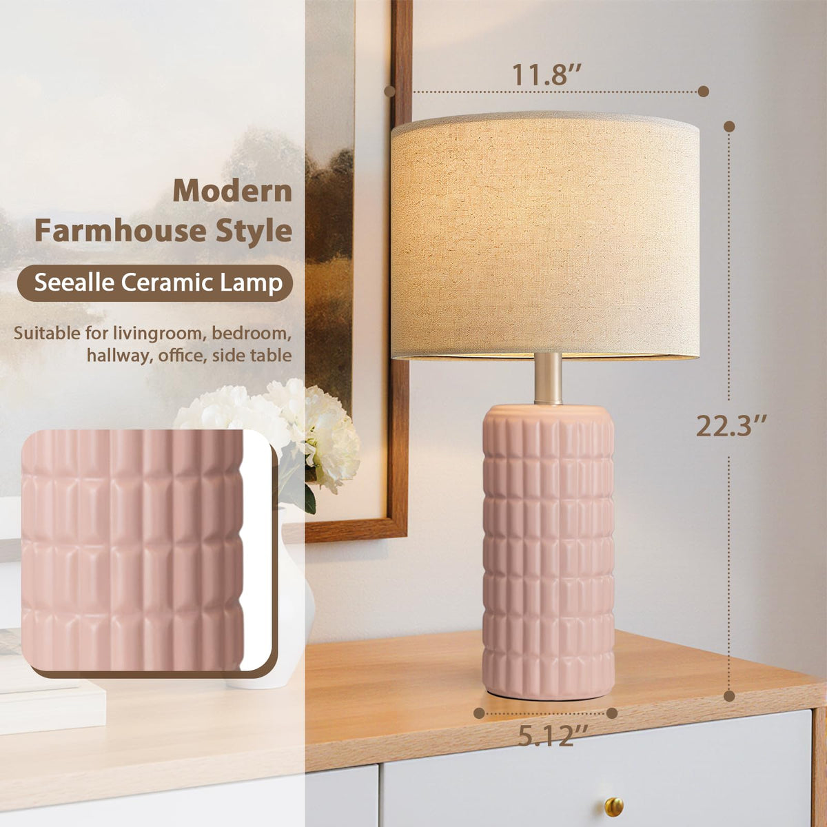 Seealle 23" Modern Ceramic Table Lamps Set of 2, Lamps for Bedroom, White