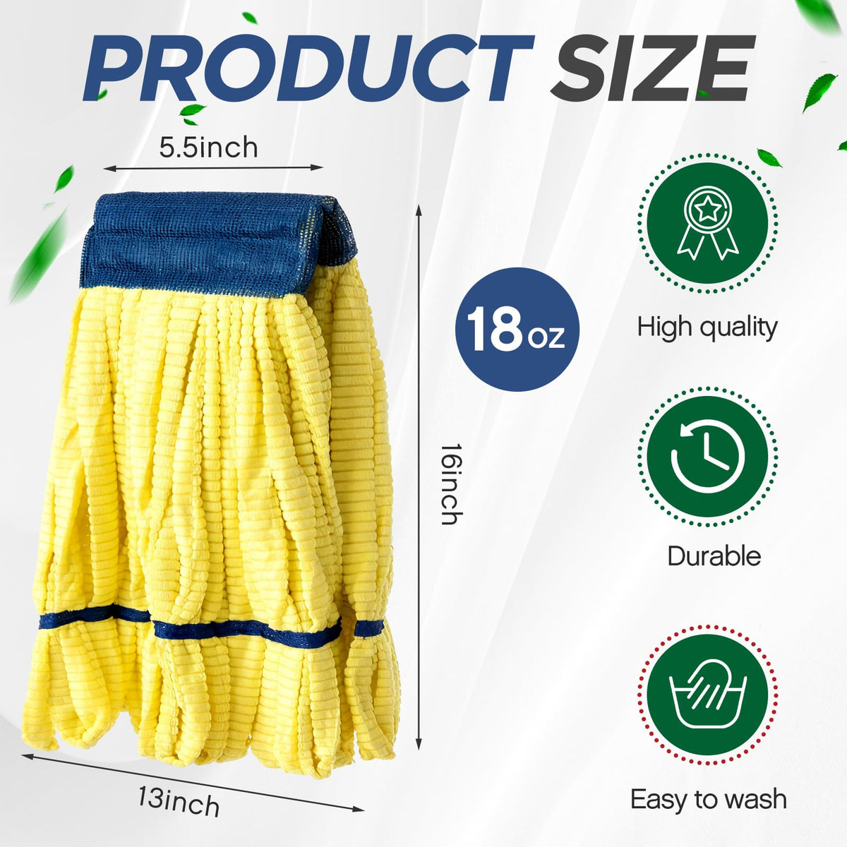Hushee 12 Pcs Large Microfiber Tube Mop Heads 18 Oz Looped End,Green