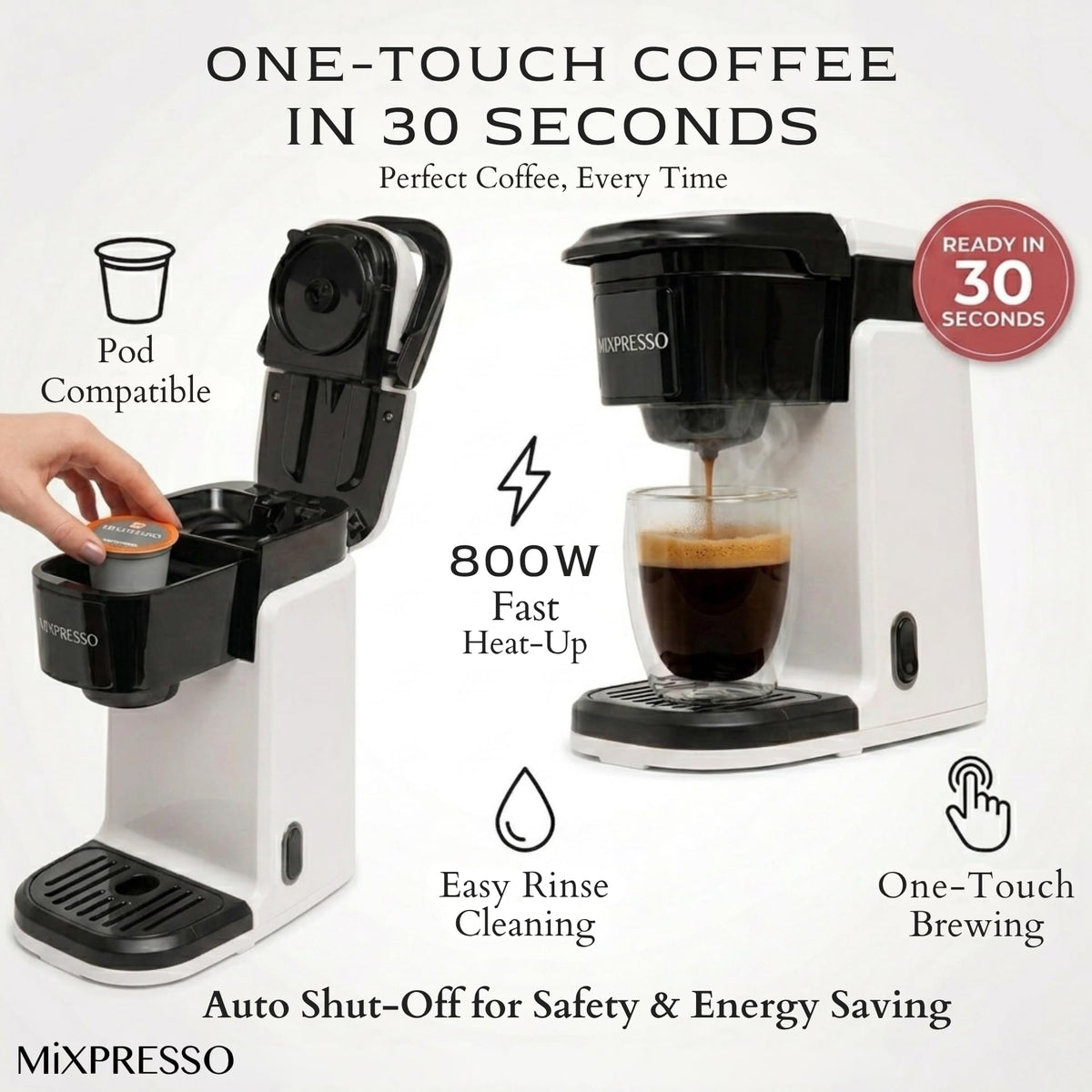 Mixpresso Single Serve Coffee Maker K Cup Coffee Maker for K Pods & Grounds