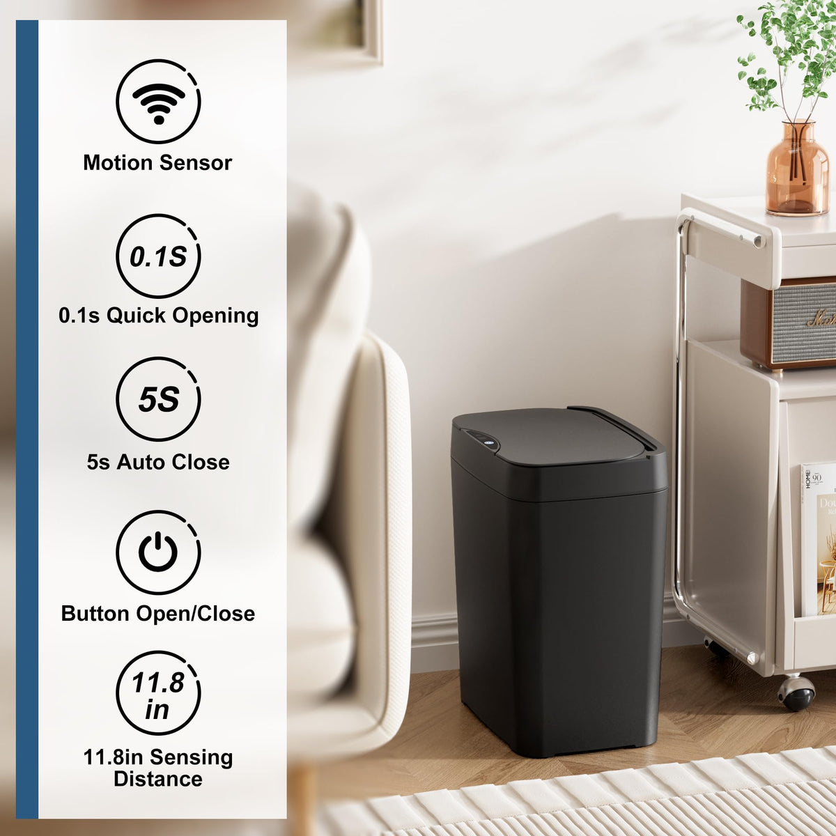 Vanpopubs 2 Pack 2.7 Gal Bathroom Trash Can with Lid, Automatic Trash Can Small Smart Garbage Can Touchless, Slim Motion Sensor Waterproof Plastic Trash Bins for Bedroom Office Kitchen Toilet, White