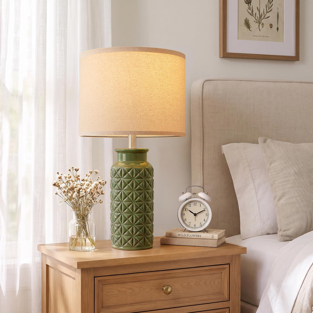 Innqoo 22.6" Modern Ceramic Bedside Lamps Set of 2, Lamps for Bedroom,White