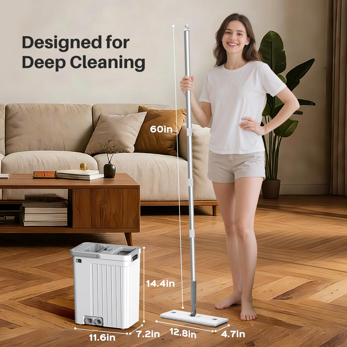 Mop and Bucket Set, Flat Mop and Bucket System for Floor Cleaning
