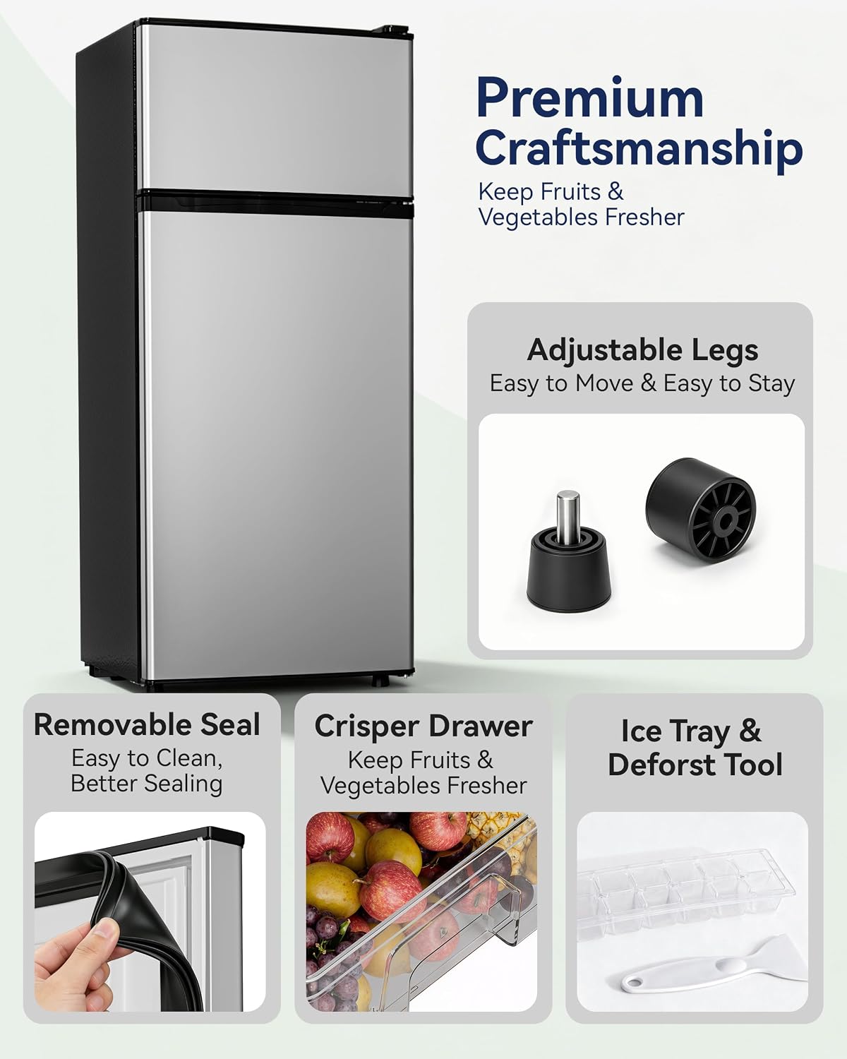 4.5cf Mini Fridge for Dorm/Office Quiet 2-Door Adjustable