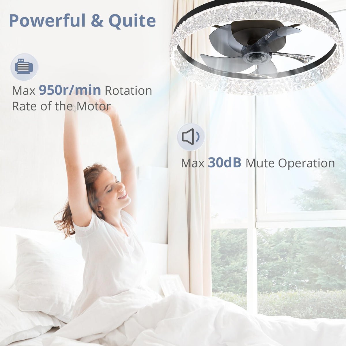 LEDIARY 20" Modern Ceiling Fans with Lights and Remote, White Fandelier