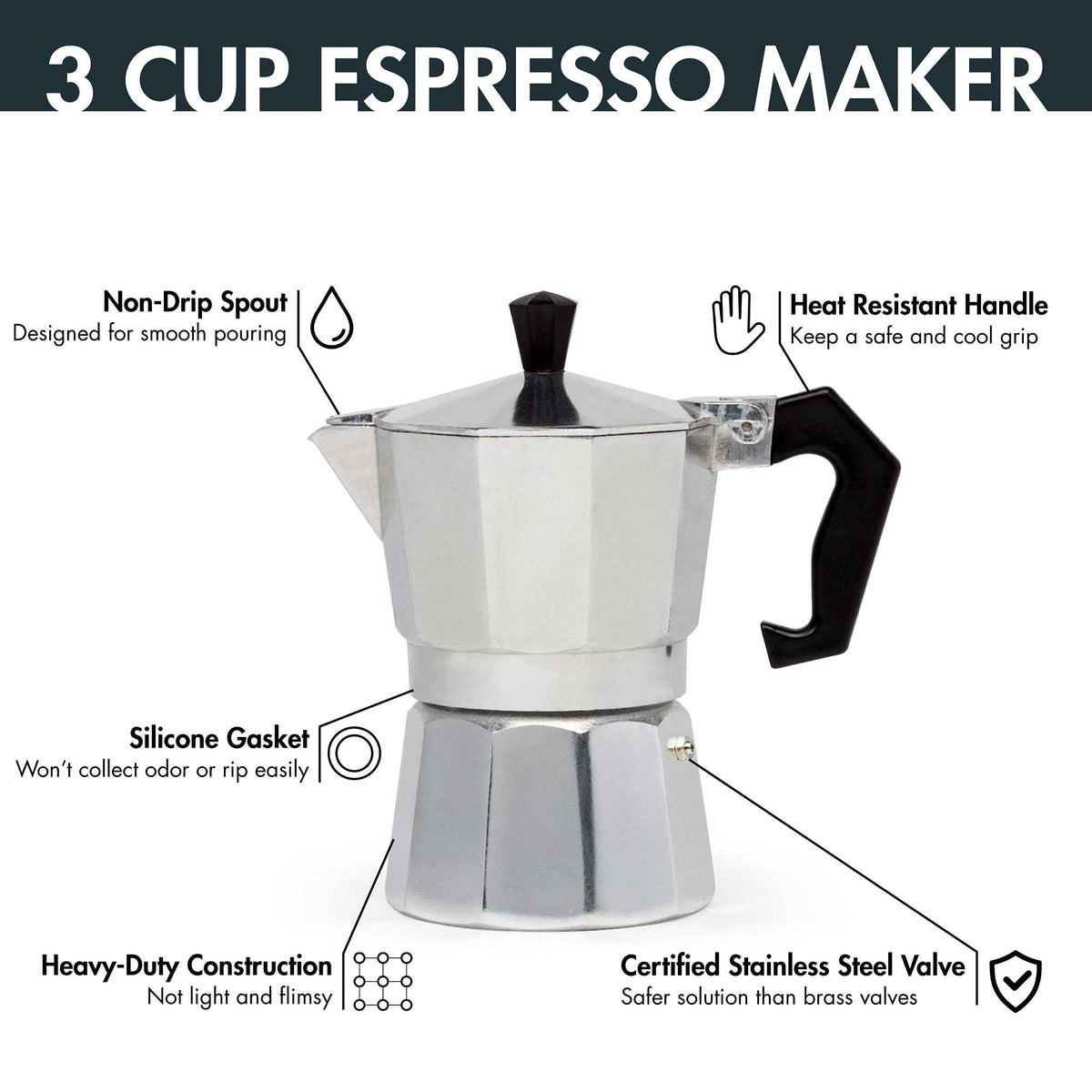 Primula Classic Stovetop Espresso and Coffee Maker, Moka Pot for Italian and Cuban Café Brewing, Greca Coffee Maker, Cafeteras, 9 Espresso Cups, Silver