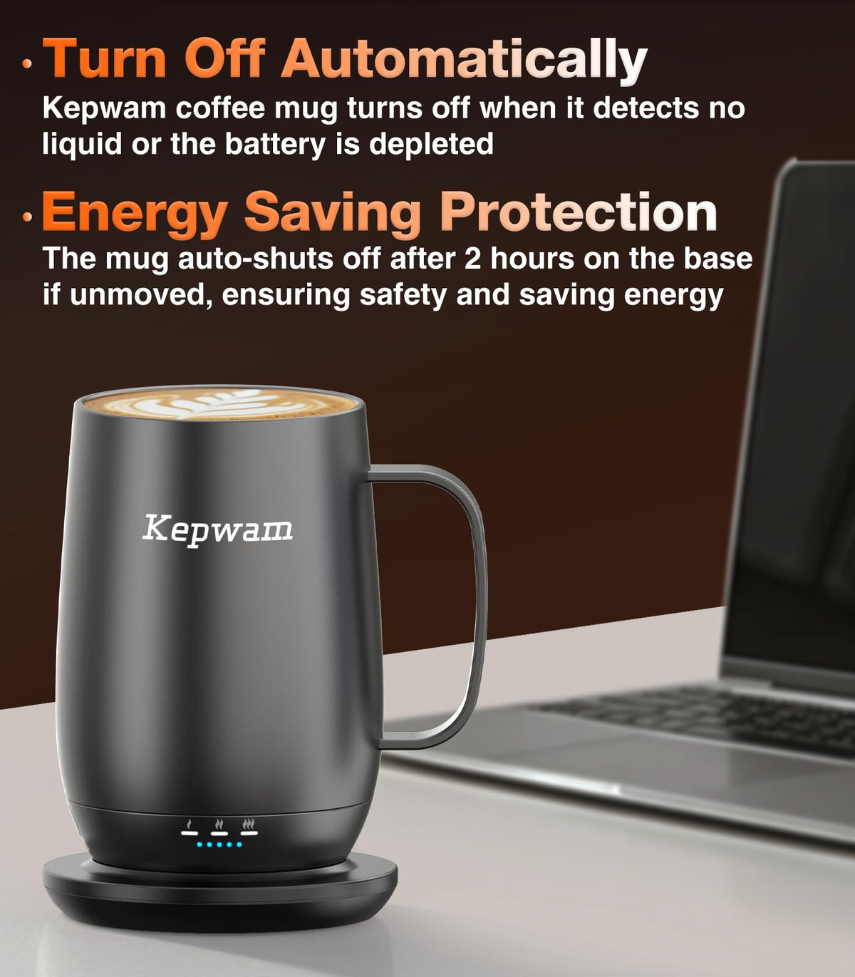 Kepwam Self-Heating Coffee Mug T2, 16oz Electric Heated Mug Hot Up to 149℉