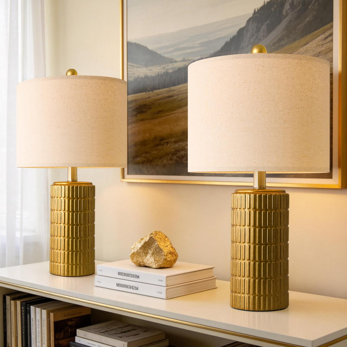 PoKat 20.75" Small Modern Ceramic Table Lamps Set of 2 for Bedroom, White