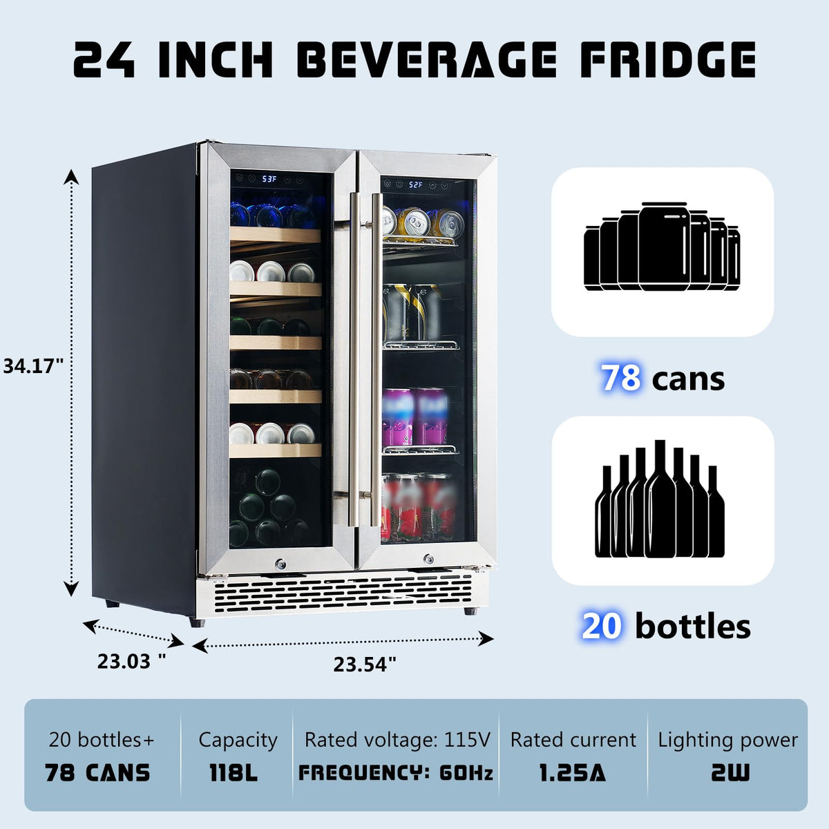 Albott 24 Inch Outdoor Beverage Fridge, 5.0 Cu.Ft Beverage Refrigerator