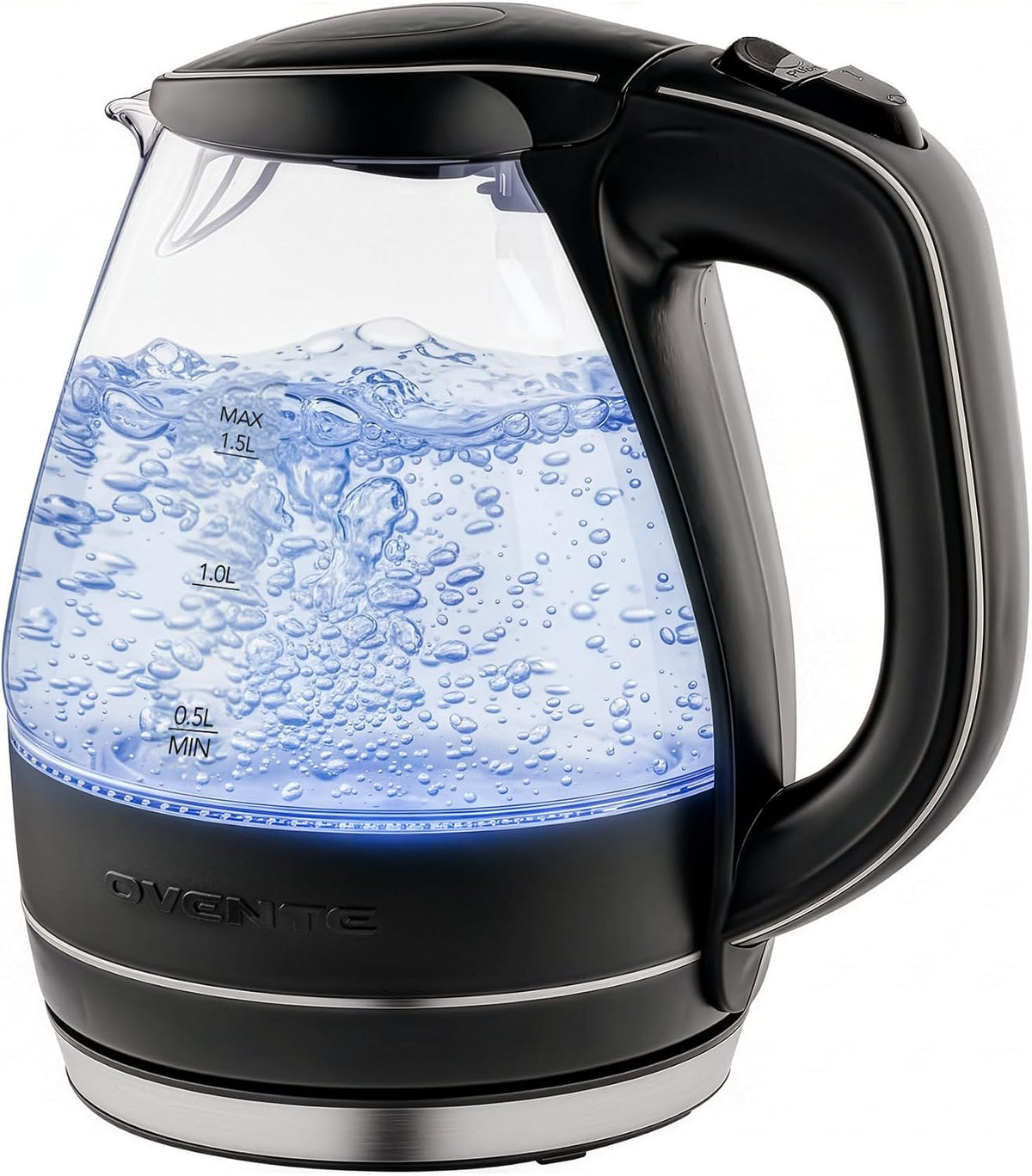 OVENTE 1.5L Glass Electric Kettle Water Boiler, Black KG83B