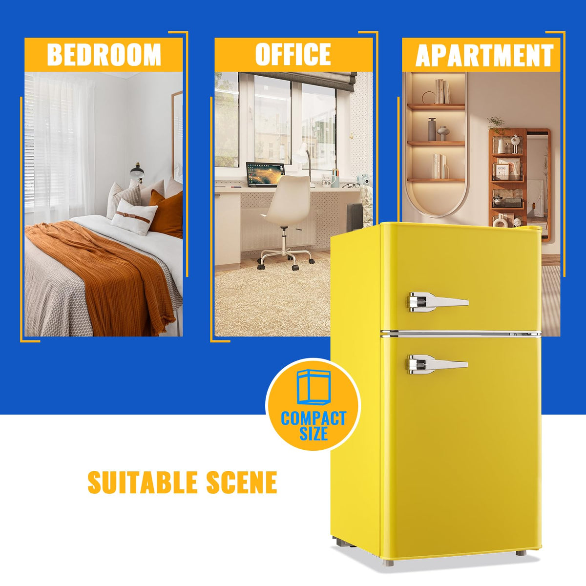 3.5 Cu.Ft Black Mini Fridge With Freezer Compact Refrigerator Dorm