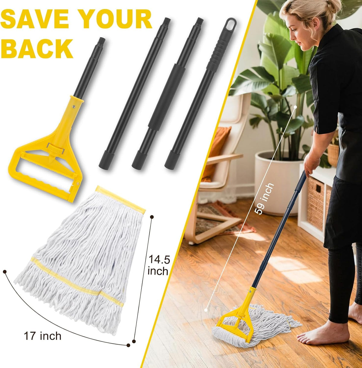 Commercial Mop with 3 Large Replacement Heads,Heavy Duty Industrial Mops