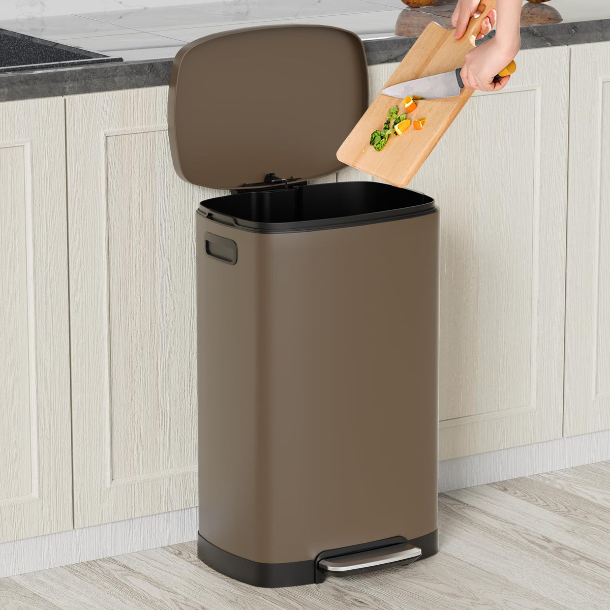 KdbK Kitchen Trash Can with Lid, 13 Gal Stainless Steel Pedal Garbage Can