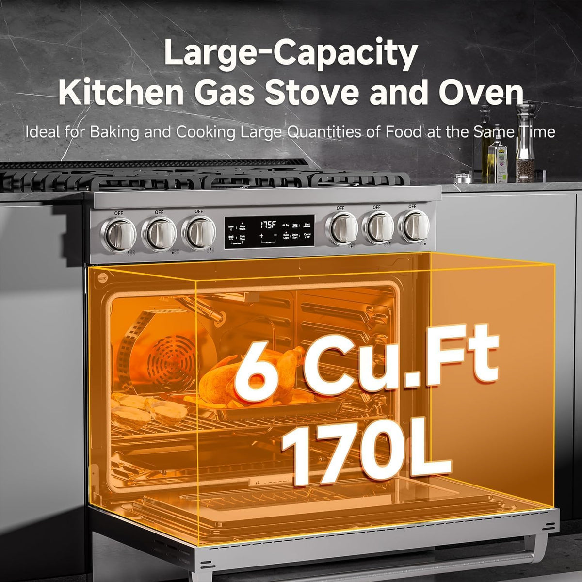 AAOBOSI 36 Inch Gas Range Oven, Smart Air Fryer Self Clean Oven