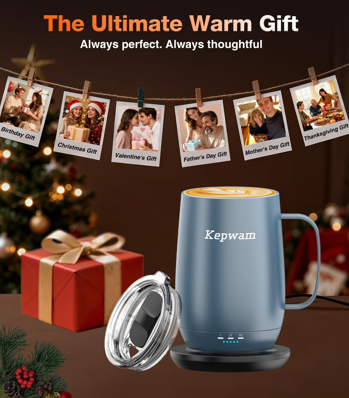 Kepwam Self-Heating Coffee Mug T2, 16oz Electric Heated Mug Hot Up to 149℉