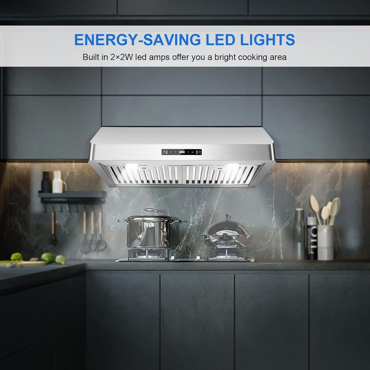Under Cabinet Range Hood 30 inch, 900 CFM, Remote Control, Time Setting