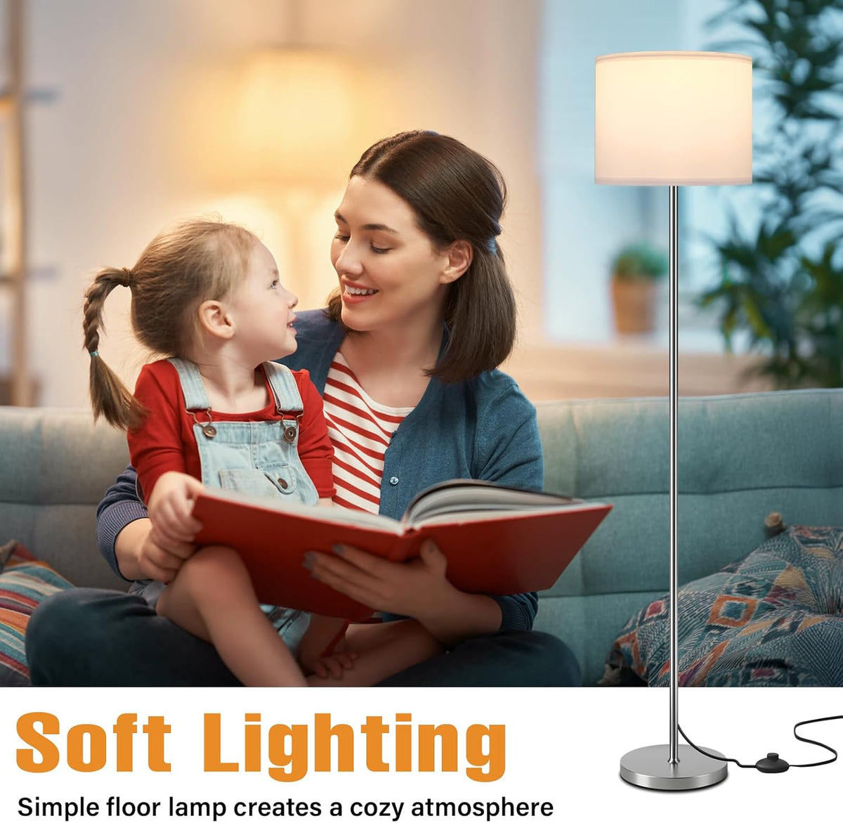 Modern Floor Lamp Simple Design with White Shade & Foot Pedal Switch