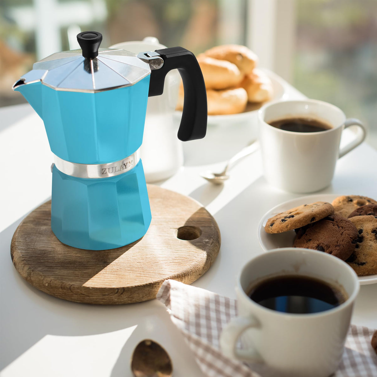 Zulay Moka Pot Espresso Stovetop Coffee Maker - Leak-Proof, Stainless Steel, Easy to Clean, Heat Resistant Handle & Knob - for Authentic Cuban & Italian Style Espresso - Makes 6 Espresso Cups - Red
