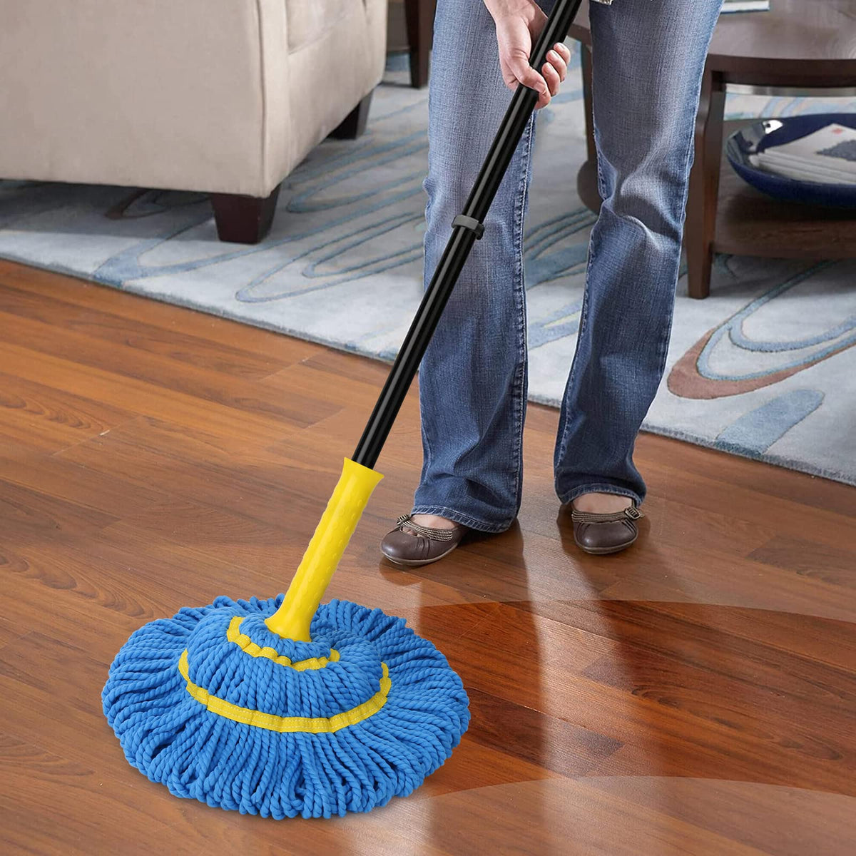 Self-Wringing Twist Mops for Floor Cleaning, Microfiber Floor mop with 57 " Long Handle, Easy Wringing Mop for Hardwood Commercial Household Clean