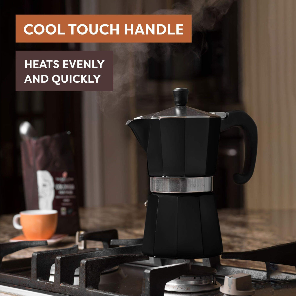 Bellemain Stovetop Espresso Maker, Italian Moka Pot, 6-Cup Silver