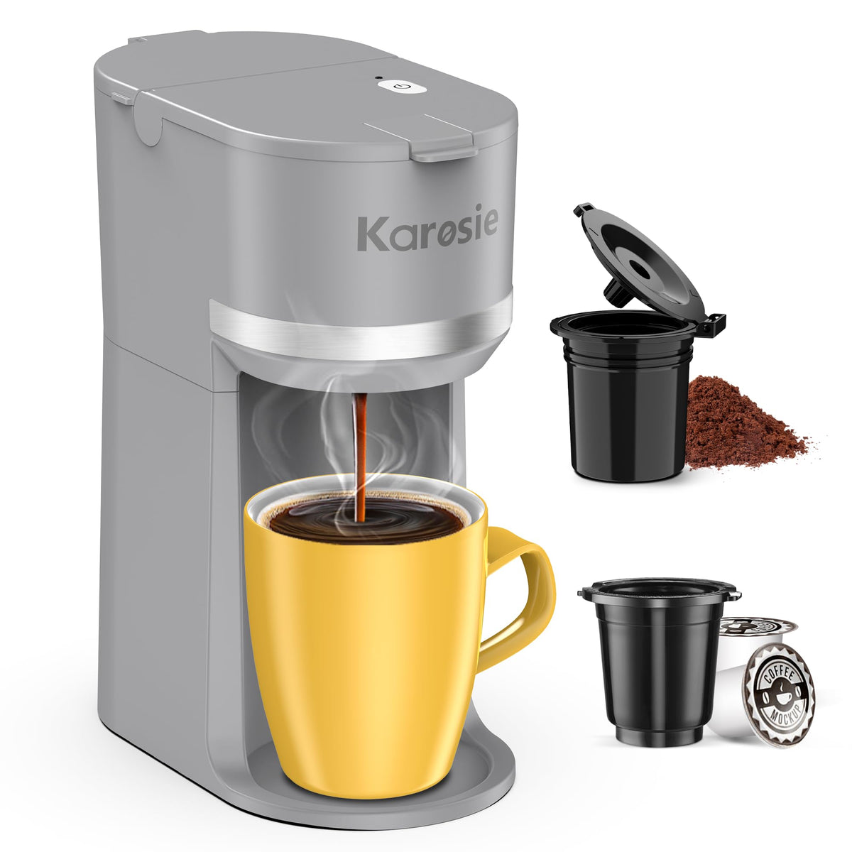 Single Serve Coffee Maker for Coffee Pods and Grounds,Fast Brew,6-12 oz Brew Sizes Single Cup Coffee Maker Fits 5.5" Mugs,One-Button Small Coffee Maker,Descaling Reminder,Black,9.45 Inches