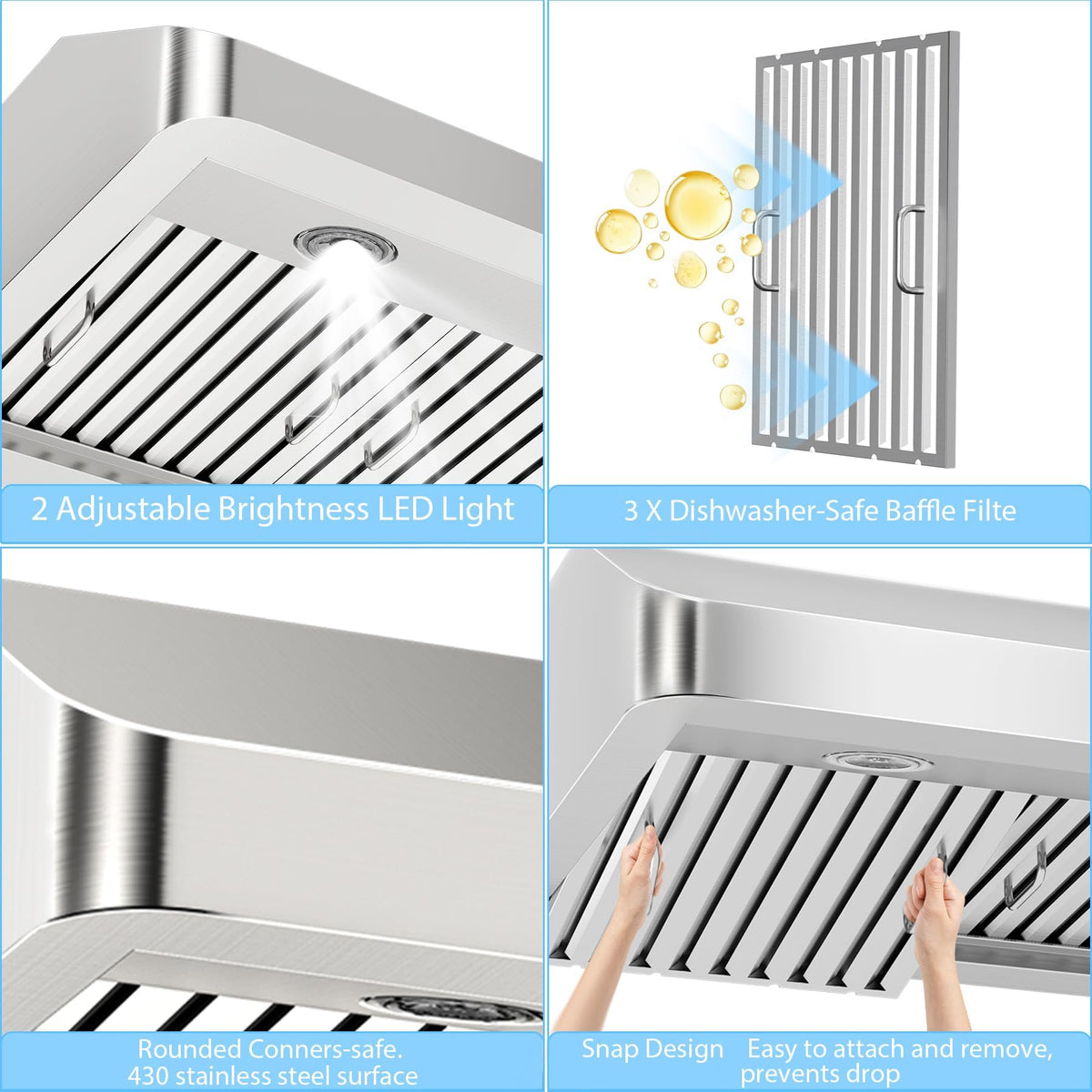 30 inch Under Cabinet Range Hood 1200 CFM Stainless Steel Vent Hoods