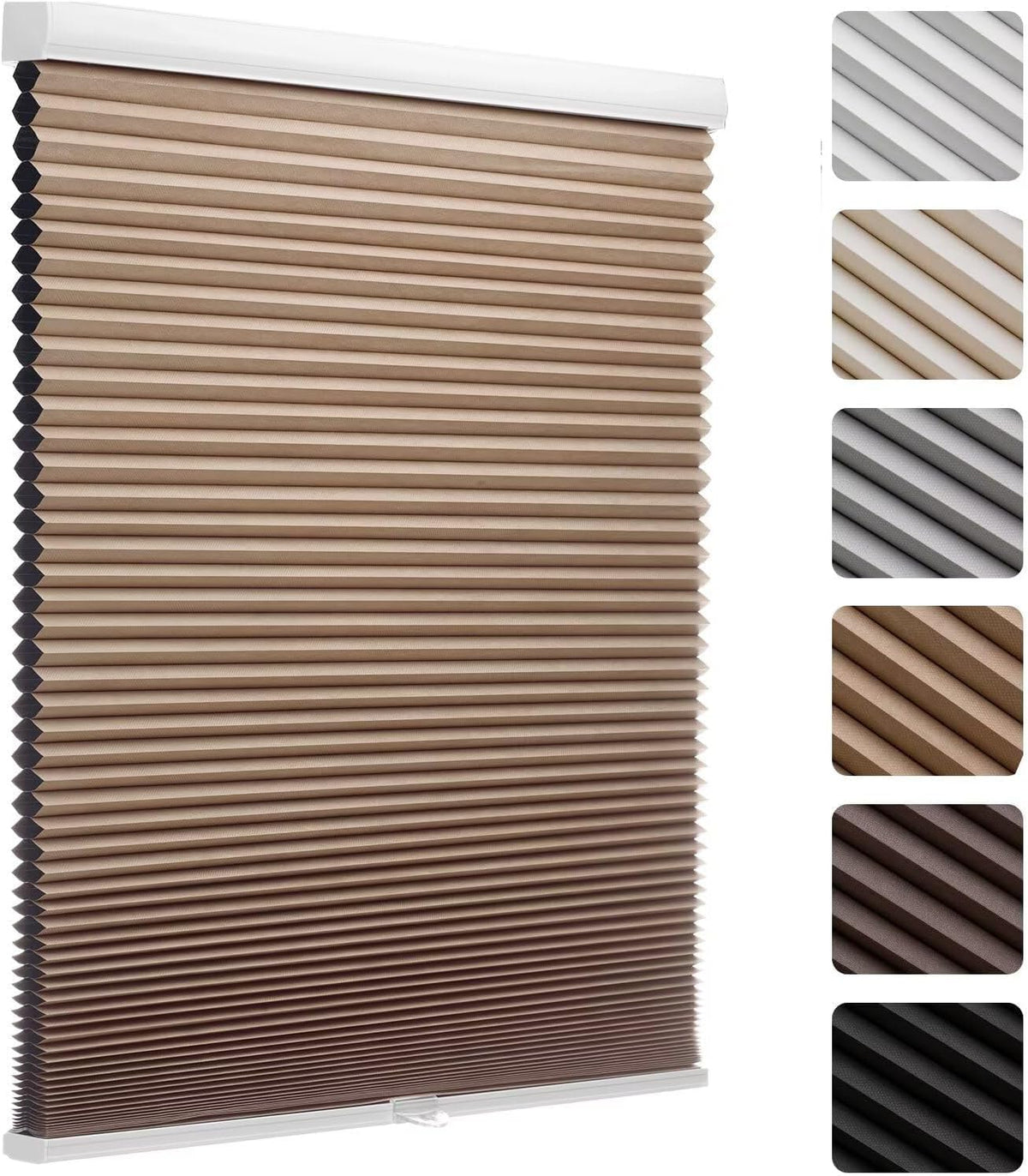 MYshade Cordless Blackout Cellular Shades, 1.5" Honeycomb Window Blinds for Bedroom & Nursery, Thermal Insulated, Noise Reducing, Privacy Shades, Inside or Outside Mount (24" W x 50" H, Light Brown)