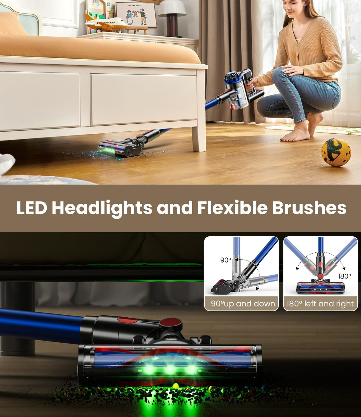 KARDV Cordless Vacuum Cleaner, 500W/40Kpa Vacuum Cleaners for Home, 60Mins Stick Vacuum with LED Display, Anti-Tangle Wireless Vacuum, 8 in 1 Lightweight Vacuum for Hard Floors Carpet Pet Hair
