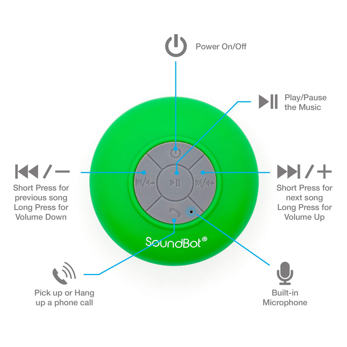 Soundbot® Waterproof Shower Speaker HD Water Resistant Bluetooth Handsfree Portable with Loud Clear Sounds 6+hrs of Playtime, Wireless Suction Cup Small Durable for Outdoors Travel Home SB510 (Black)