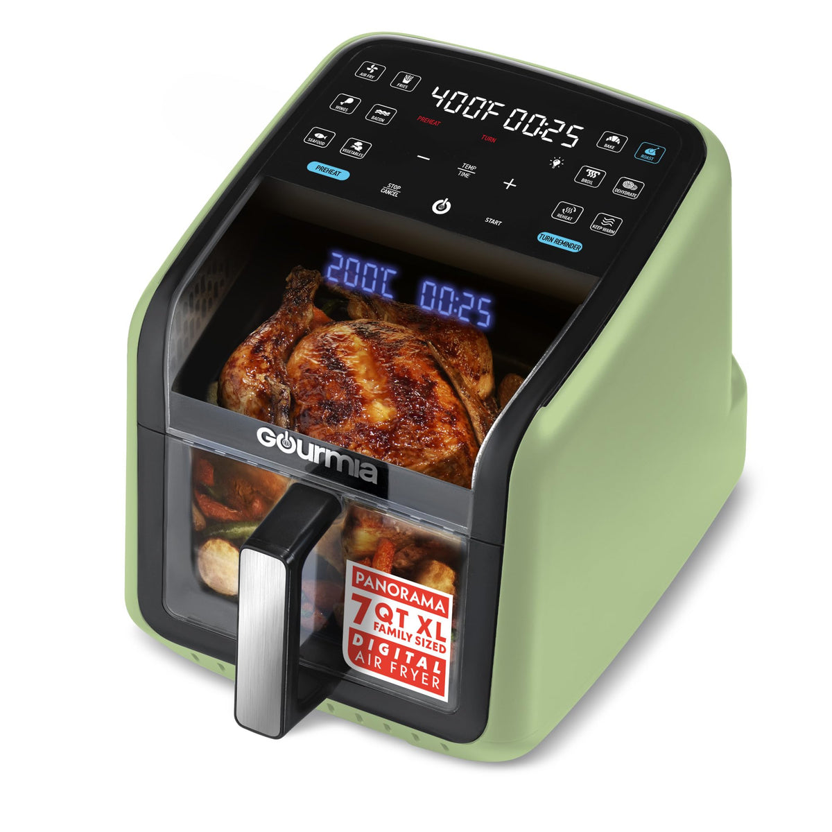 Gourmia Air Fryer - 7 Qt Basket Capacity with Panorama Window, Black