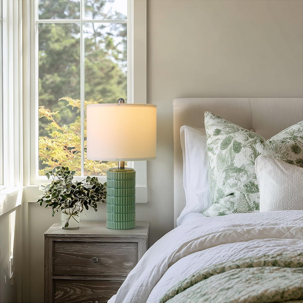 PoKat 20.75" Small Modern Ceramic Table Lamps Set of 2 for Bedroom, White