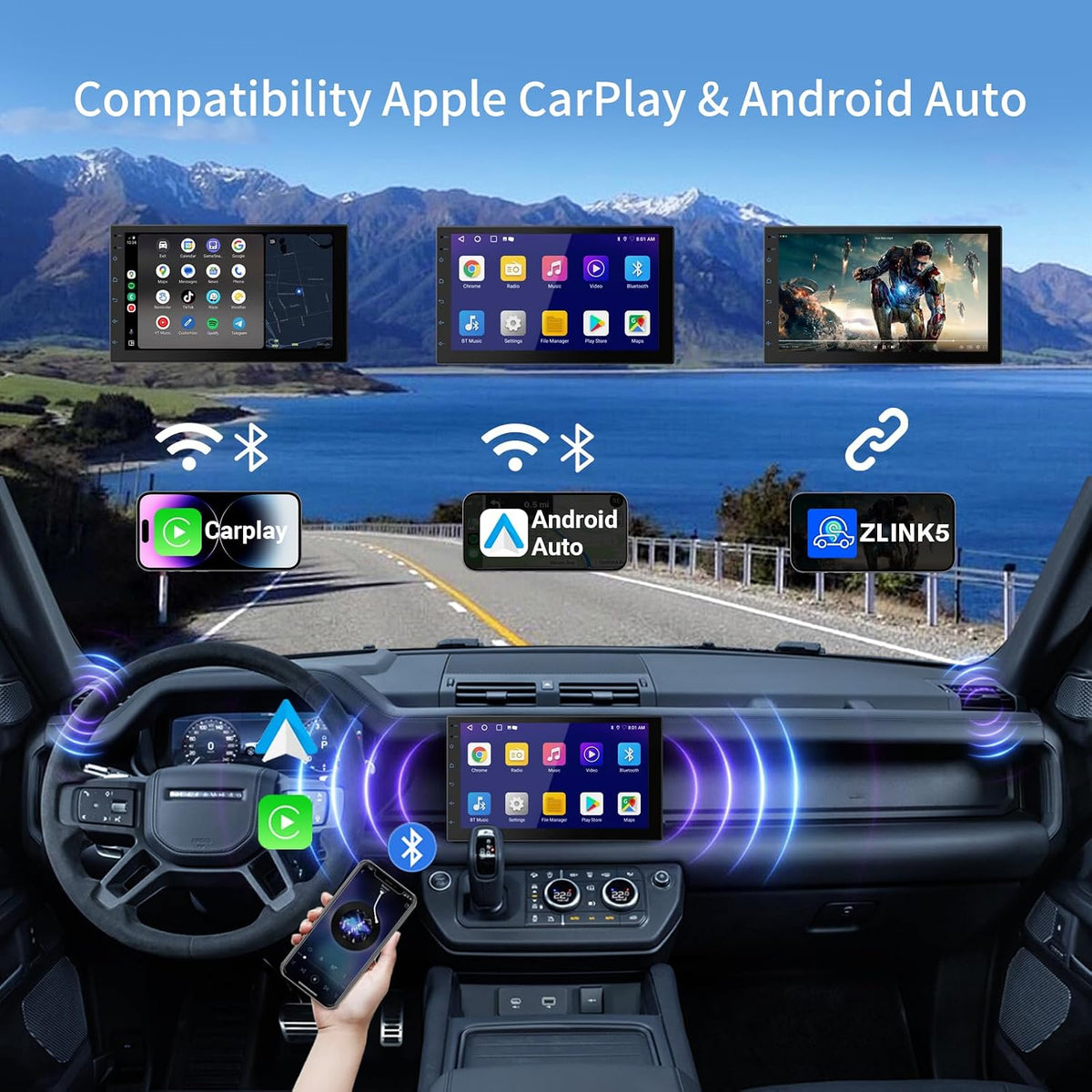 Haudio 7 Inch Double Din Car Stereo with Wireless Apple CarPlay & Android Auto, 2+32G Android 13 Car Radio, Bluetooth, GPS Navigation, FM AM RDS, IPS Touchscreen, Backup Camera Ready