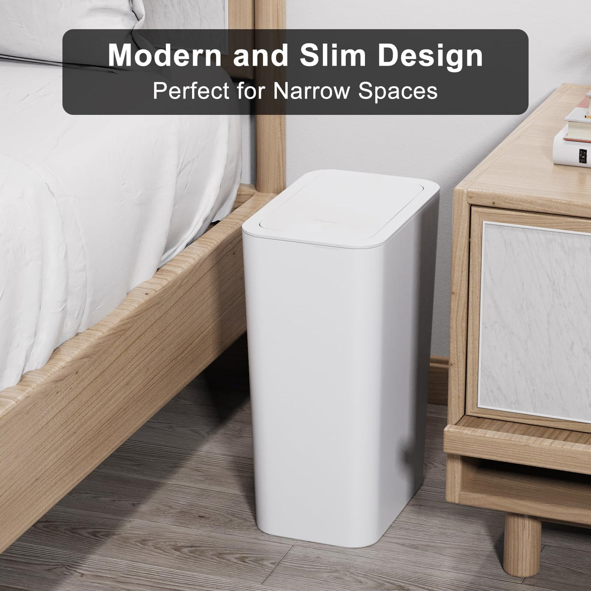 N. NETDOT 3 Pack 10L / 2.6 Gallon Small Trash Can with Lid, Bathroom Garbage Can with Pop-Up Lid, Waste Basket for Bathroom, Kitchen, Bedroom, Powder Room, Craft Room, Office, College (Off White)