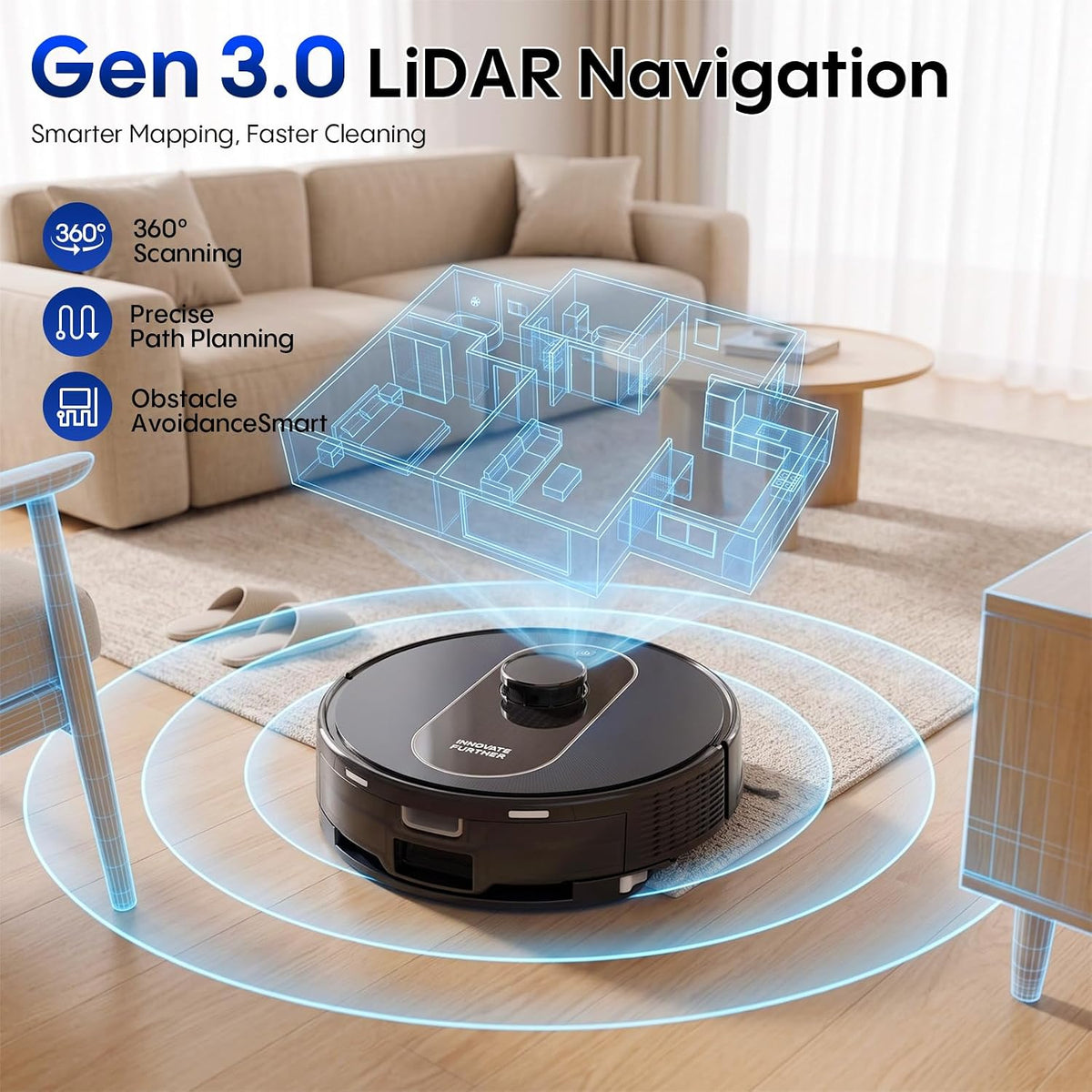 Robot Vacuum and Mop Combo, 6000Pa Powerful Suction, LiDAR, Self-Emptying