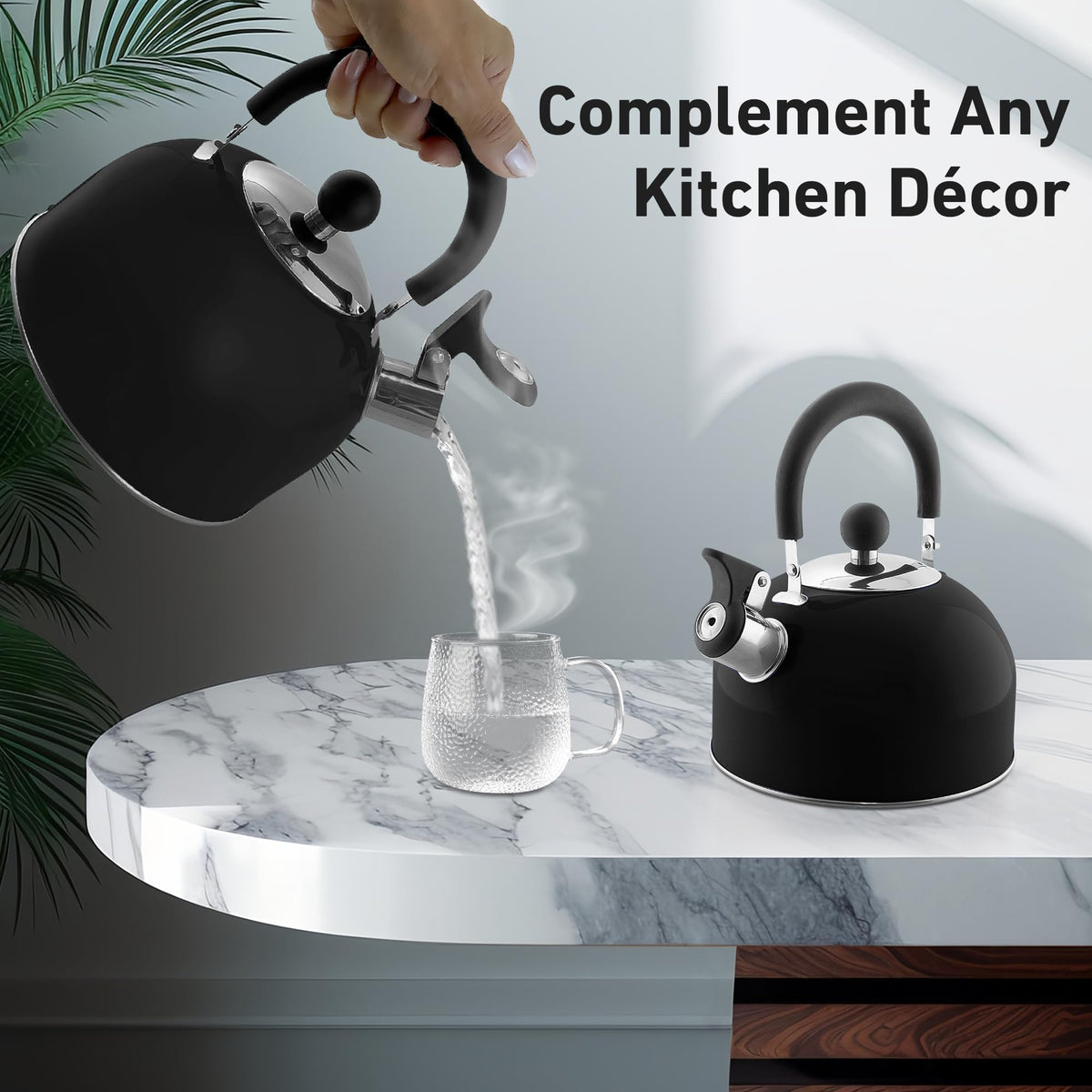 Lily's Home 2 Quart Stainless Steel Whistling Tea Kettle, the Perfect Stovetop Tea and Water Boilers for Your Home, Dorm, Condo or Apartment. (Blue)