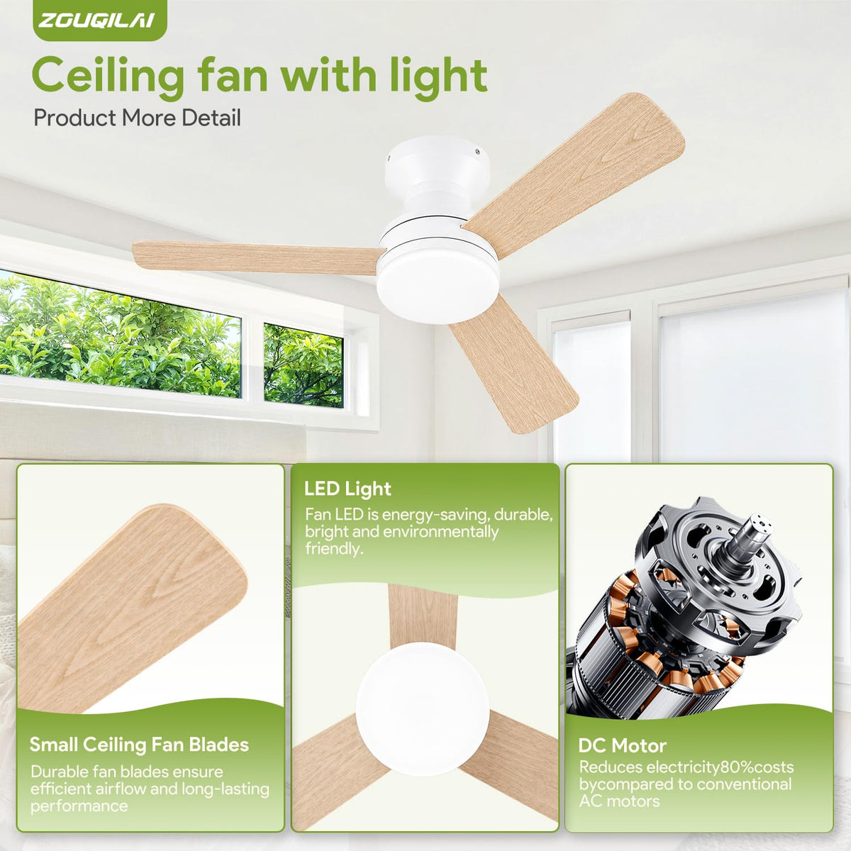 42'' Black Low Profile Ceiling Fans with Lights and Remote Control