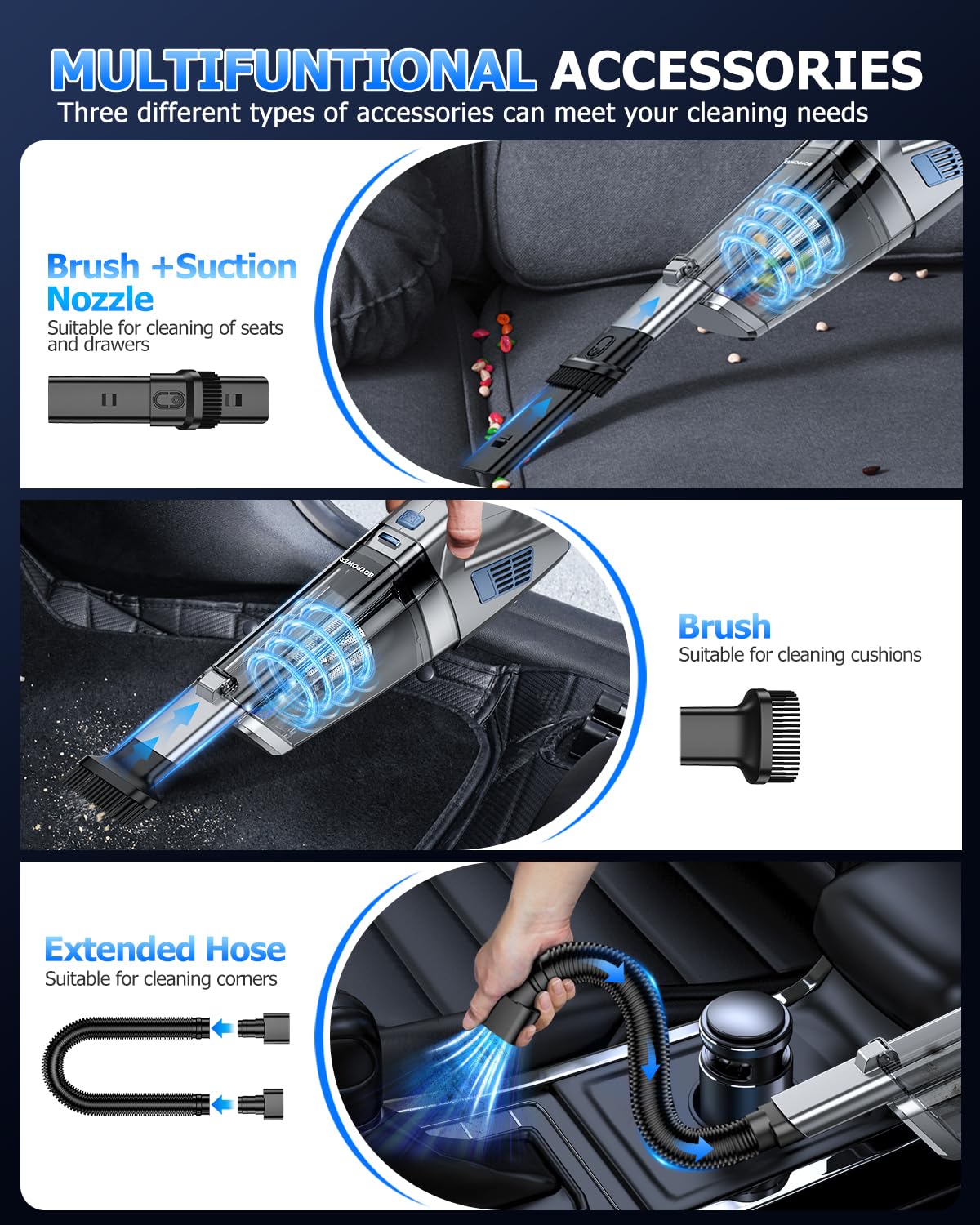 BQYPOWER 16000PA Handheld Vacuum Cleaner Cordless Rechargeable for Car Home