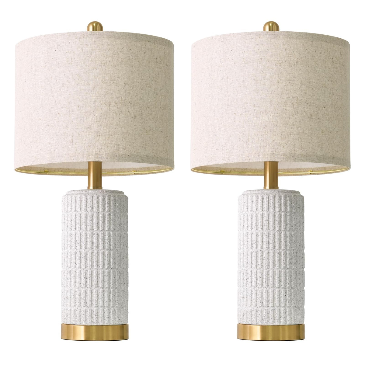 PoKat 20.75" Small Modern Ceramic Table Lamps Set of 2 for Bedroom, White