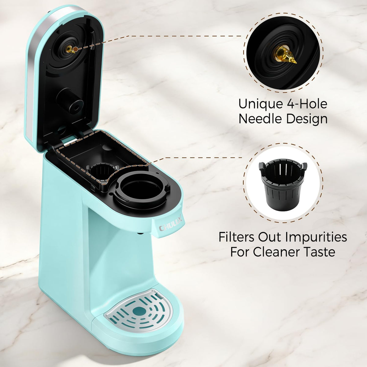 CHULUX Single Serve Coffee Maker for K Cup Pod, Fast-Heating System, Black