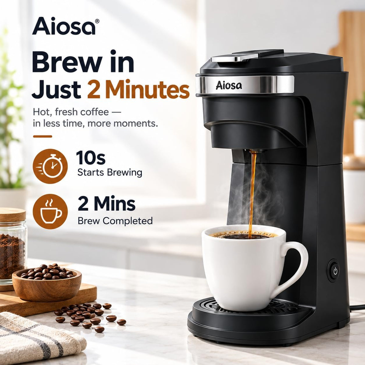 Single Serve Coffee Maker, KCup Pods & Ground Coffee