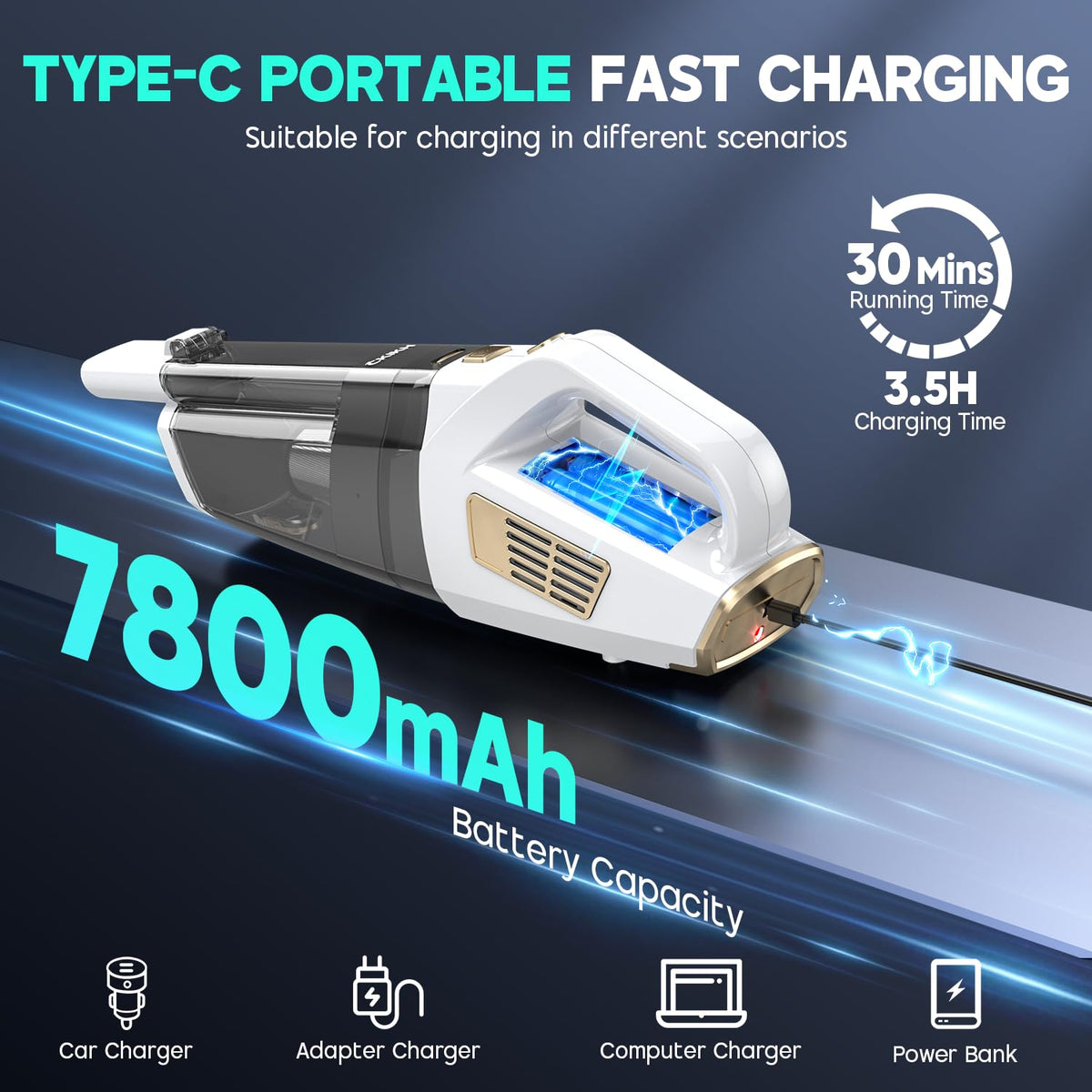 CKIKH Handheld Vacuum Cordless, 15000PA Hand Held Car Vacuum Cleaner