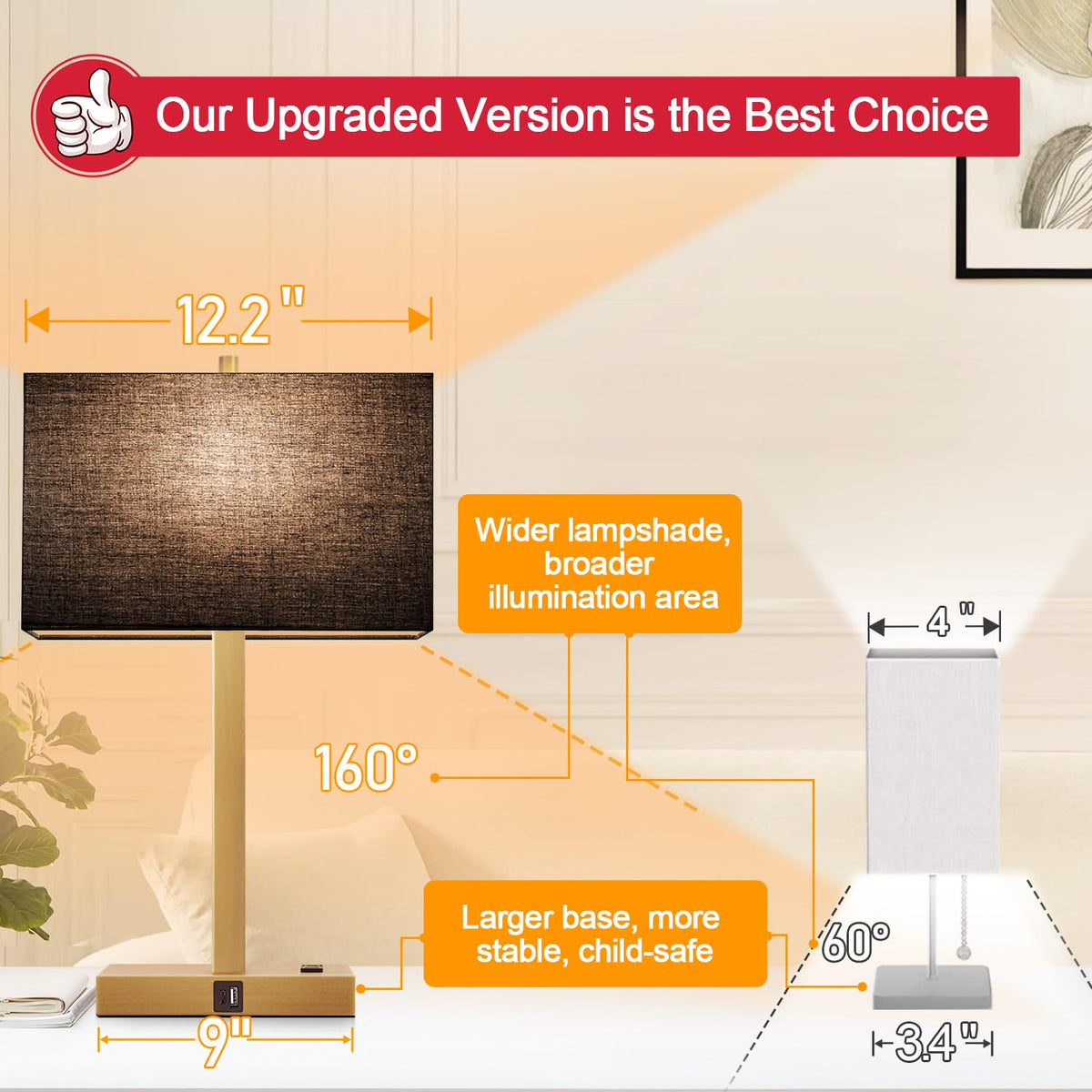 Lynnoland Set of 2 Touch Control Table Lamps with 2 USB & AC Outlet, 3-Way Dimmable Bedside Nightstand Lamps for Bedroom Living Room Nursery, 800 Lumens 5000K Daylight Bulbs Included