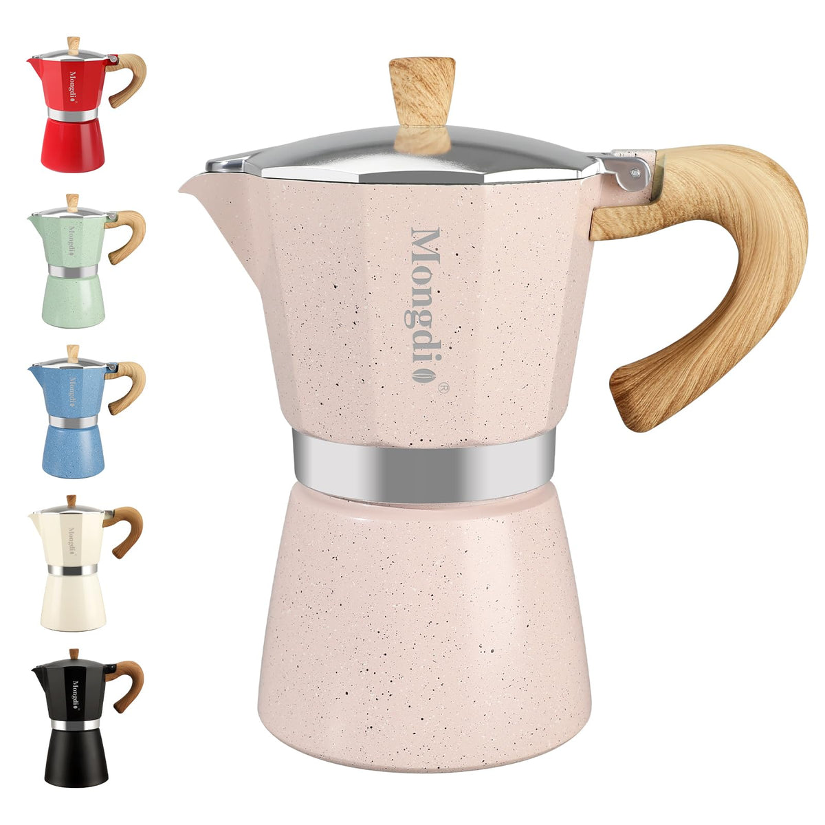 Mongdio Stovetop Espresso Maker Moka Pot, Cuban Coffee Maker Stove Top Coffee Maker Moka Italian Espresso Greca Coffee Maker Brewer Percolator, 6 Espresso Cups, 10 oz - Black