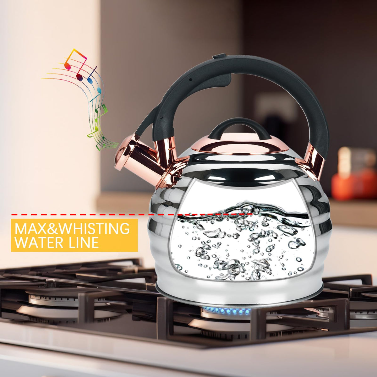 Tea Kettle for Stove Top Whistling Teapot, 3.2Q Tea Pot Stainless Steel Teakettle with Heat Proof Ergonomic Handle