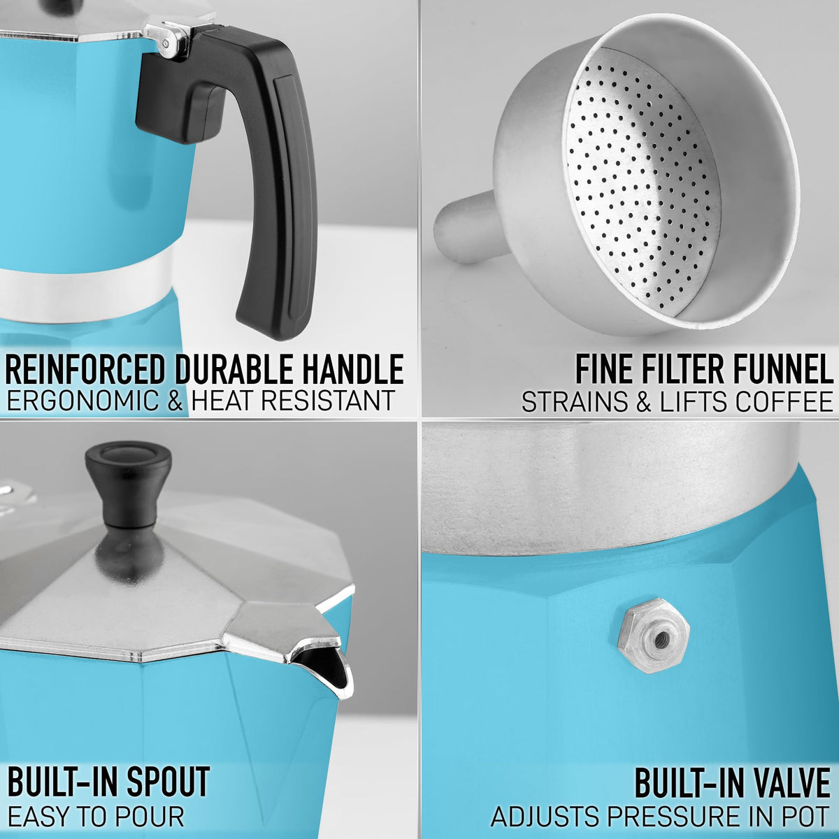 Zulay Moka Pot Espresso Stovetop Coffee Maker - Leak-Proof, Stainless Steel, Easy to Clean, Heat Resistant Handle & Knob - for Authentic Cuban & Italian Style Espresso - Makes 6 Espresso Cups - Red