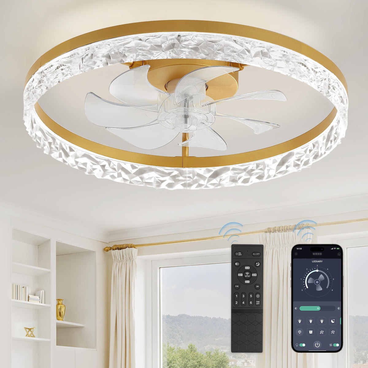 LEDIARY 20" Modern Ceiling Fans with Lights and Remote, White Fandelier