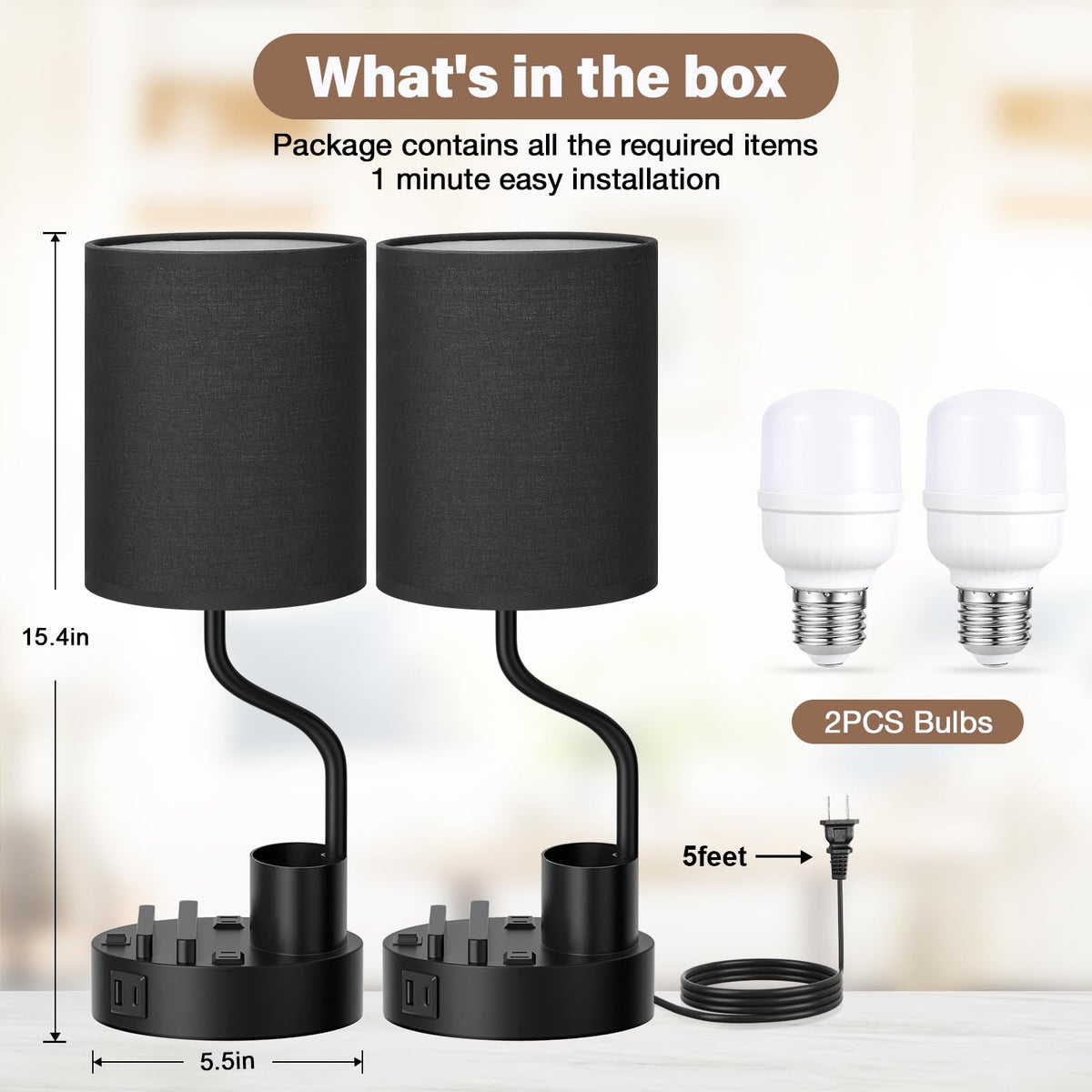 Fenmzee Bedside Lamps for Bedroom Set of 2 - Table Desk Lamp for Nightstand
