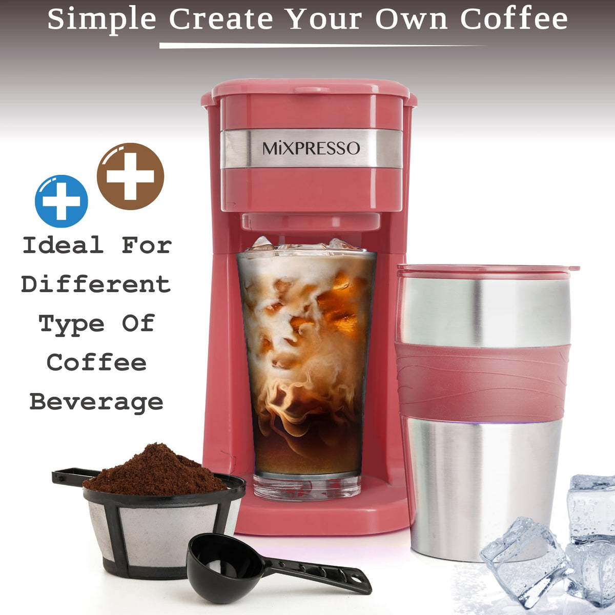 Mixpresso Single Serve & Single Cup Coffee Maker with 14oz Travel Mug Black