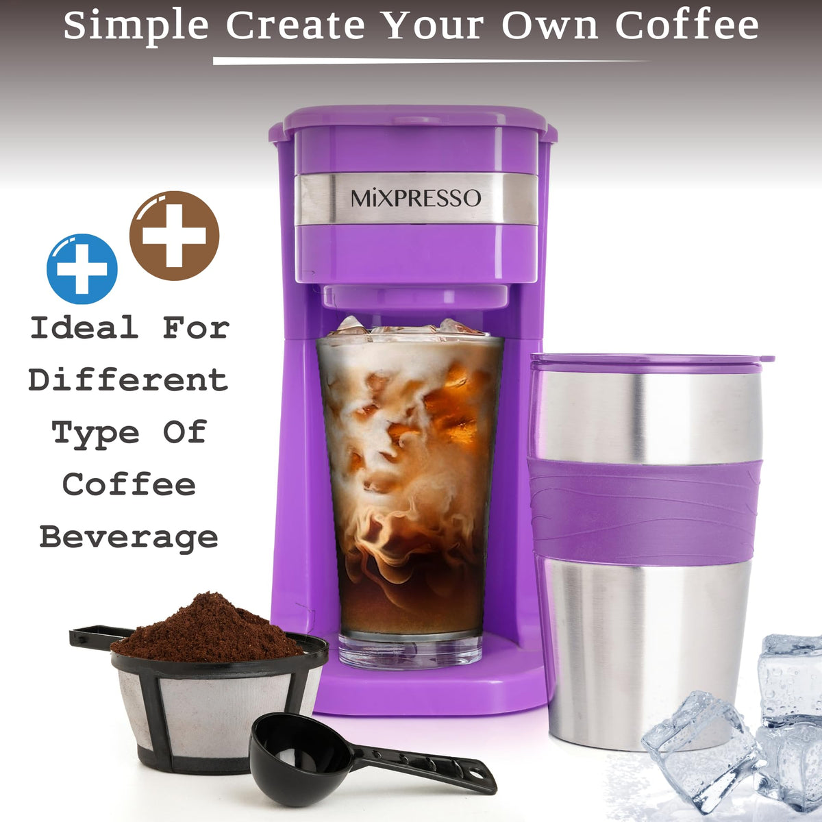 Mixpresso Single Serve & Single Cup Coffee Maker with 14oz Travel Mug Black