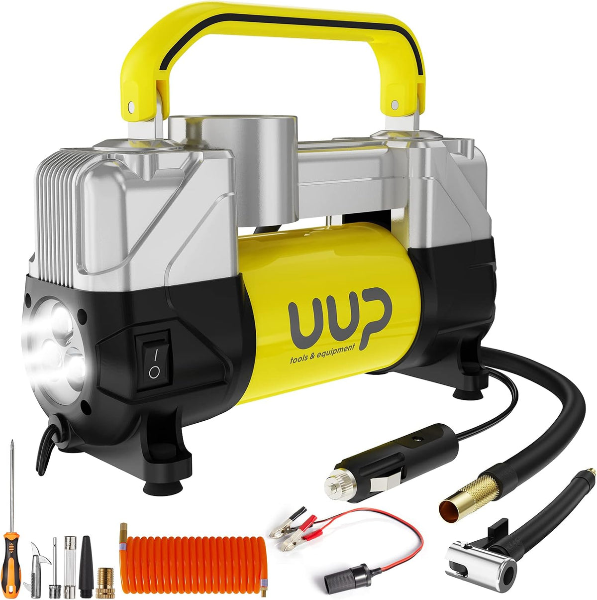 Portable 12V Air Compressor, 150 PSI Tire Inflator with Dual Cylinders