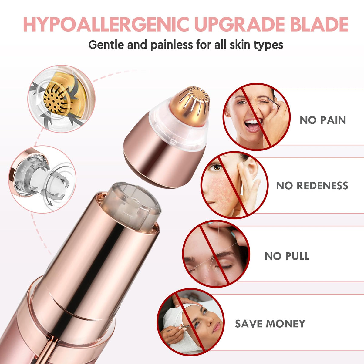 gurelax Eyebrow Hair Remover, Electric Eyebrow Trimmer for Women,Face and Eye Brow Razor with LED Light for Women Rechargeable with 2 x Replacement Heads (White)
